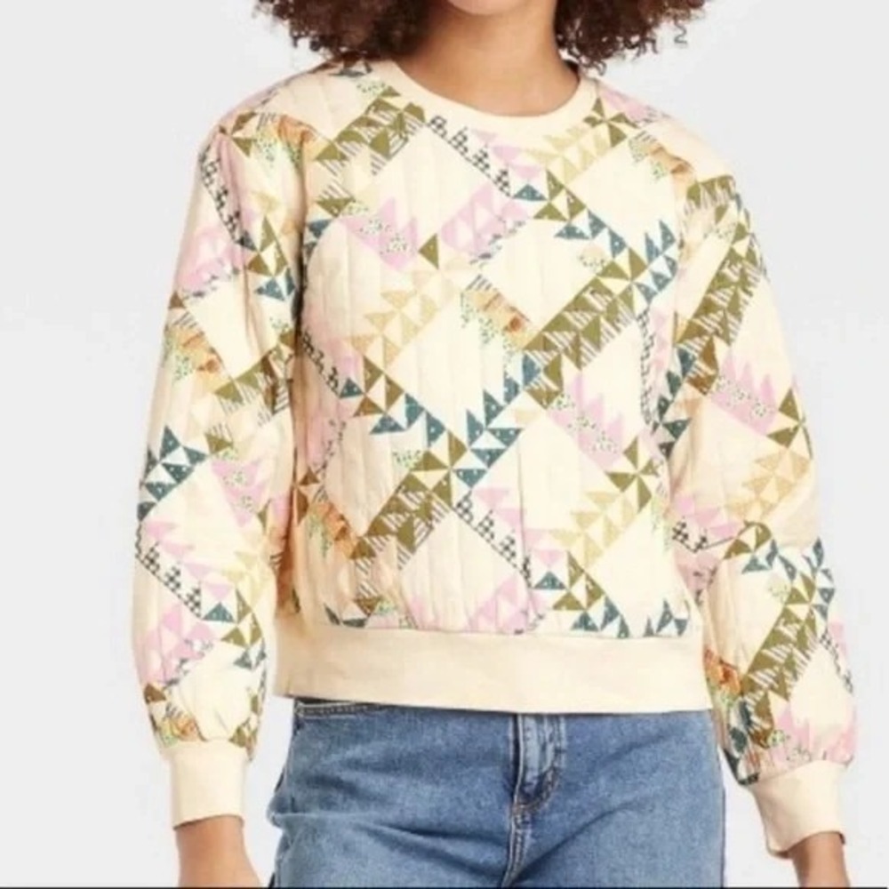 LG Woman UNIVERSAL THREADS Quilted Sweater Cottage GrannyCore‎ Western Boho Fall
